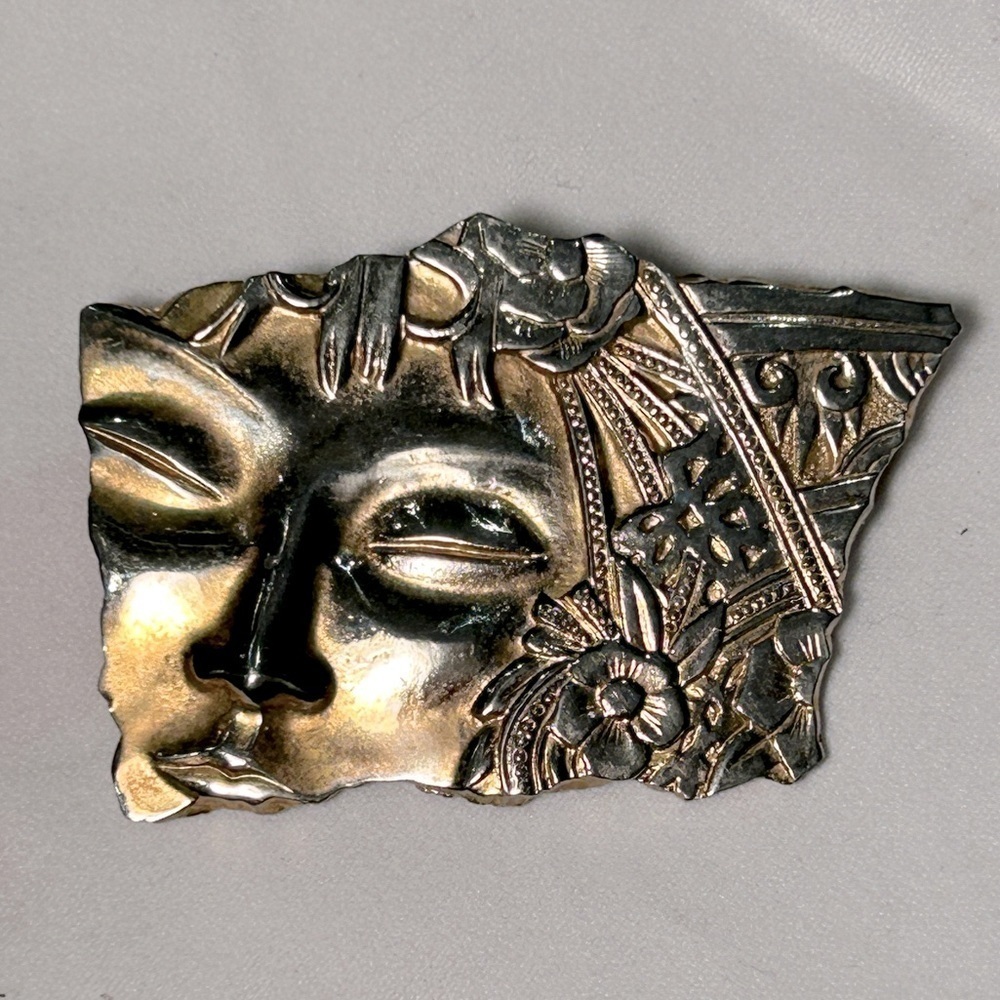 Artisan Silver-Tone Floral Mask Brooch - Gold & Silver